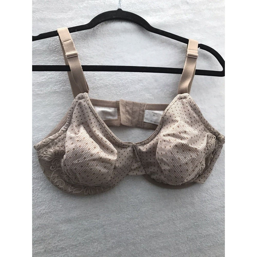 Olga Bra Womens 40D Brown Pink Polka Dot Underwired Lightly Lined Lace Overlay